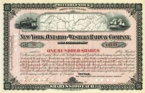 New York, Ontario and Western Railway - Railroad Unissued Stock Certificate