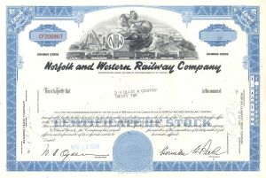Norfolk and Western Railway Co. - 1960's-70's dated Railroad Stock Certificate