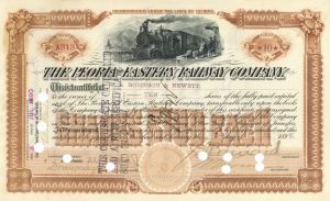 Peoria and Eastern Railway - 1890's-1910's dated Illinois Railroad Stock Certificate