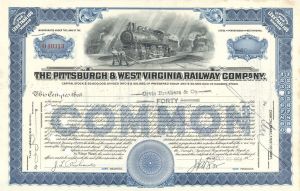 Pittsburgh and West Virginia Railway Co. - 1940's-50's Railroad Stock Certificate