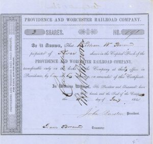 Providence and Worcester Railroad Co. - Stock Certificate