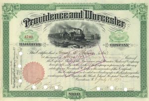 Providence and Worcester Railroad - Railway Stock Certificate
