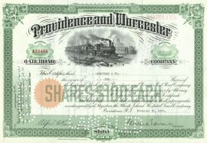 Providence & Worcester Railroad Co. - Railway Stock Certificate