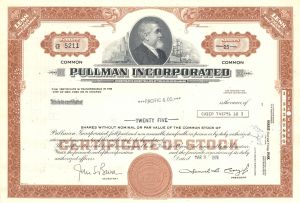 Pullman Incorporated - dated 1970's Railroad Car Manufacturer Stock Certificate - Available in Brown or Olive