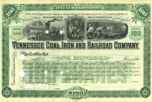 Tennessee Coal, Iron and Railroad Co. - 1890's dated Unissued Railway Stock Certificate - Fantastic Design