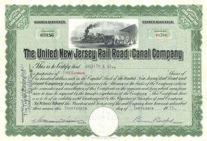 United New Jersey Railroad and Canal Co. - 1900-50's dated Stock Certificate