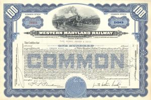 Western Maryland Railway Co. - 1920's-50's dated Maryland Railroad Stock Certificate