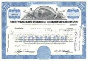 Western Pacific Railroad Corporation - 1950's-70's dated Railway Stock Certificate