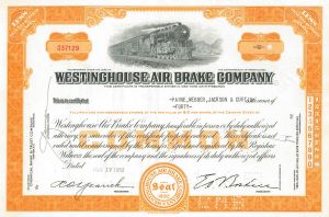 Westinghouse Air Brake Co. - 1930's-50's dated Railway Stock Certificate