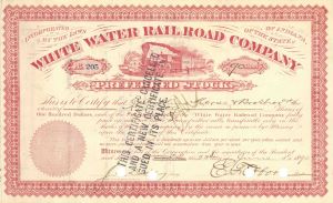 White Water Railroad Co. - 1870's-90's dated Railway Red Preferred Stock Certificate 