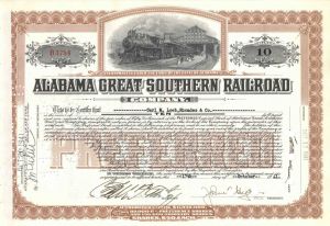 Alabama Great Southern Railroad - Railway Stock Certificate
