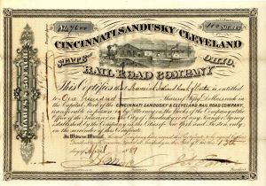 Cincinnati, Sandusky and Cleveland Rail Road Co. - Stock Certificate