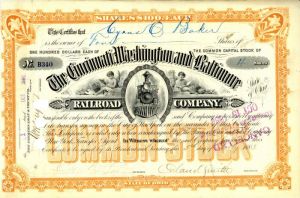 Cincinnati, Washington and Baltimore Railroad Co. Signed by Orland Smith - Stock Certificate