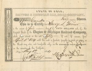 Dayton and Michigan Railroad Co. - Stock Certificate