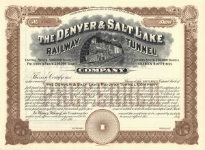 Denver and Salt Lake Railway Tunnel Co. - Unissued Railroad Stock Certificate