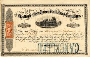 Hartford and New Haven Railroad Co. - 1872 dated Railway Stock Certificate