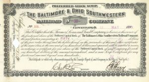 Baltimore and Ohio Southwestern Railroad Co. - Stock Certificate