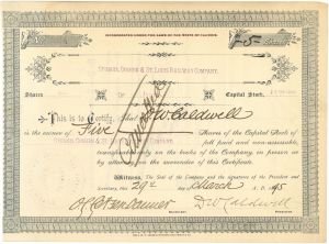 Sturgis, Goshen and St. Louis Railway - 1880's-90's dated Missouri Railroad Stock Certificate - Merged with New York Central in 1915