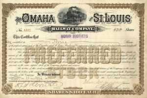 Omaha and St. Louis Railway Co. - Railroad Stock Certificate