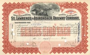 St. Lawrence and Adirondack Railway Co. - Stock Certificate