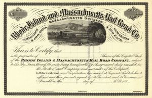 Rhode Island and Massachusetts Railroad - Unissued Railway Stock Certificate - Extremely Rare