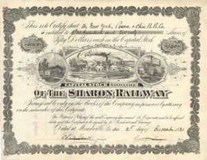 Sharon Railway - 1881-1892 dated Stock Certificate