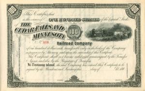 Cedar Falls and Minnesota Railroad Co. - Stock Certificate
