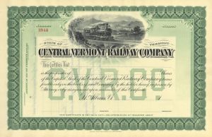 Central Vermont Railway Co. - Vermont Unissued Railroad Stock Certificate