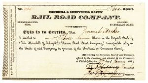 Minehill and Schuylkill Haven Railroad - Railway Stock Certificate