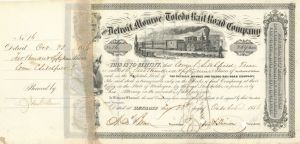 Detroit, Monroe and Toledo Railroad Co. - Stock Certificate