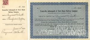 Evansville, Indianapolis and Terre Haute Railway Co. - 1932 dated Railroad Stock Certificate