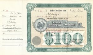 Indiana and Lake Michigan Railway Co. - Stock Certificate