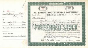 St. Joseph, South Bend and Southern Railroad Co. - Stock Certificate