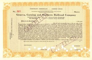 Geneva, Corning and Southern Railroad Co. - Stock Certificate