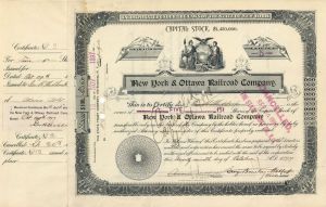 New York and Ottawa Railway Co. -  Railroad Stock Certificate