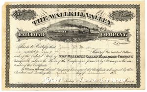 1886 dated Wallkill Valley Railroad - 1886 dated Fully Issued Railway Stock Certificate