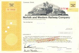 Norfolk and Western Railway Co. - 1970's dated Railroad Stock Certificate