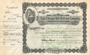 East Chicago Belt Railroad Co. - Certificate #2 - Stock Certificate