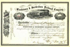 Woodstown and Swedesboro Railroad Co. - Railway Stock Certificate