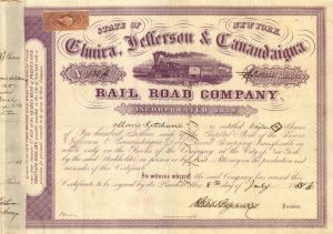 Elmira, Jefferson and Canandaiqua Railroad - Beautiful Railway Stock Certificate