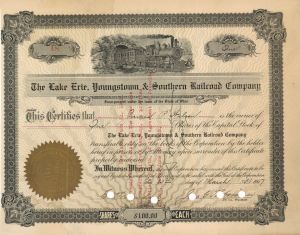 Lake Erie, Youngstown and Southern Railroad Co. - Stock Certificate