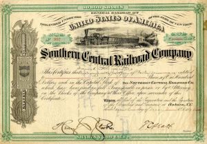 Southern Central Railroad Co. - Stock Certificate