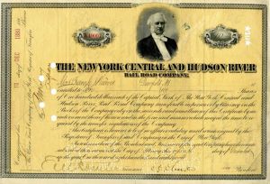 New York Central and Hudson River Railroad Co. - Rare Variety Stock Certificate