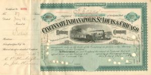 Cincinnati, Indianapolis, St. Louis and Chicago Railway Co. transferred from C.P. Huntington - Stock Certificate