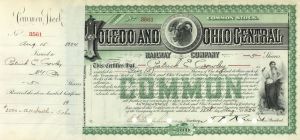 Toledo and Ohio Central Railway Co. - Stock Certificate