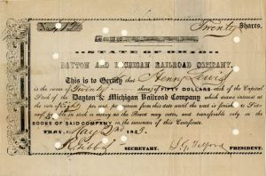 Dayton and Michigan Railroad Co. - Stock Certificate