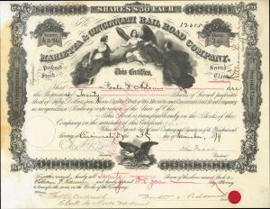 Marietta and Cincinnati Railroad Company - Railway Stock Certificate