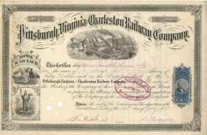 Pittsburgh, Virginia and Charleston Railway Co. - Railroad Stock Certificate