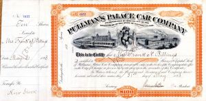 Pullman's Palace Car Co. - 1893 dated Stock Certificate