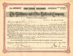 Baltimore and Ohio Railroad Co. - Stock Certificate